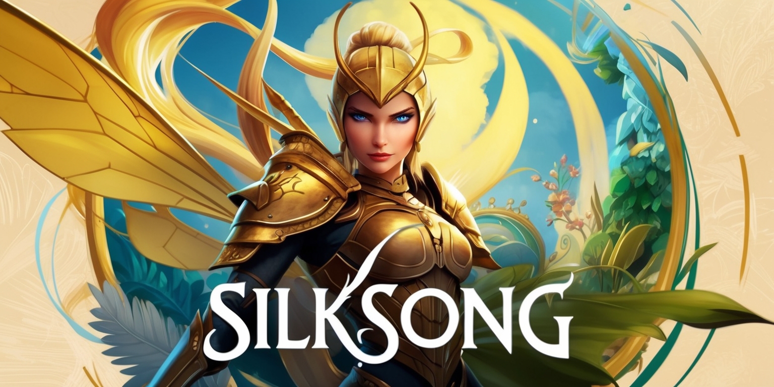 A vibrant and fantastical illustration of the Silksong game, featuring a central figure of Hornet, the game's protagonist, with intricate details on her armor and silk-like hair, set against a lush, dreamlike background with a mix of natural and mystical elements, incorporating a warm color palette with shades of golden yellow, sky blue, and rich green, and a dynamic composition with elegant lines and curves, showcasing the unique art style of the game, with Hornet's determined facial expression and striking blue eyes, surrounded by subtle textures and patterns that reflect the game's atmospheric and immersive world.